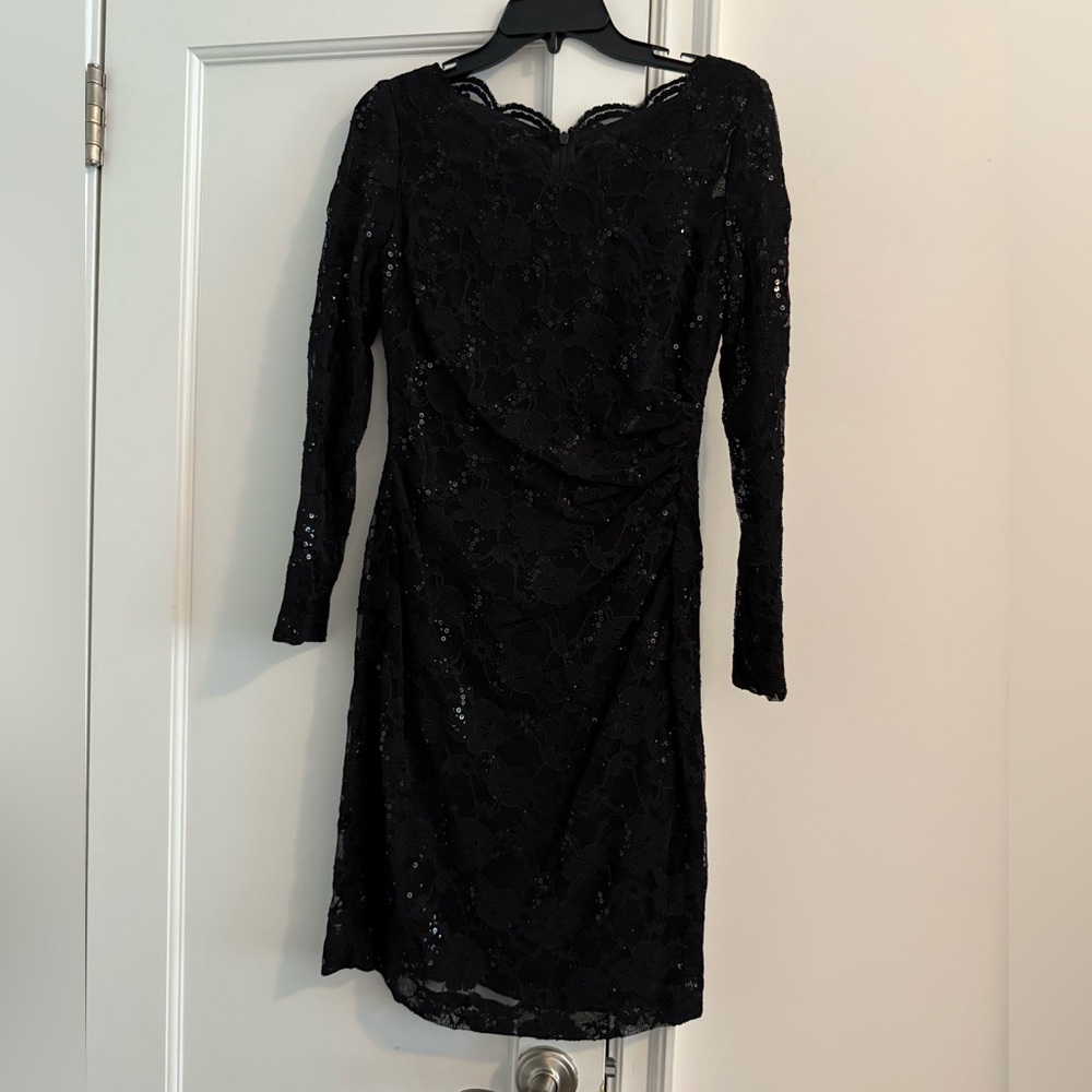 Ralph Lauren Black Lace & Sequin Long Sleeve Dress